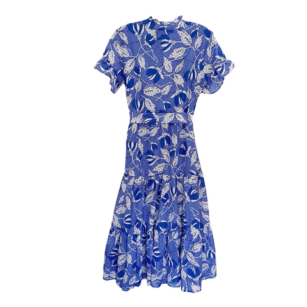 J.Marie Kaia Button Up Floral Midi Dress Size XS Blue/White NWT